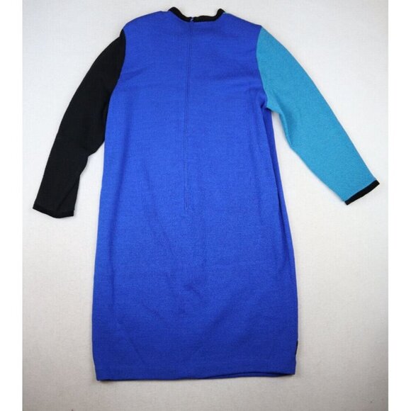 ANNE CRIMMINS FOR UMI COLLECTIONS - VINTAGE WOMEN'S BLUE PRINT SWEATER DRESS - L - Picture 11 of 11